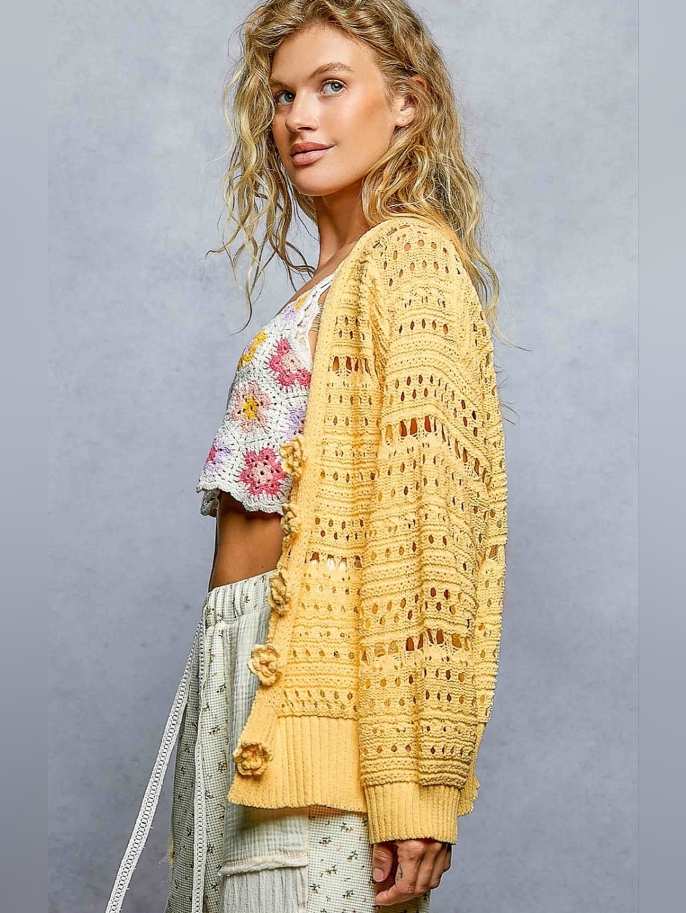 #1520 POL Golden Sun Crochet Cardigan - Picture 4 of 8